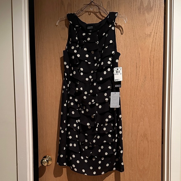 Adrianna Papell Dresses & Skirts - Adrianna Papell Black Dress with Cream Polka Dots and Ruffles